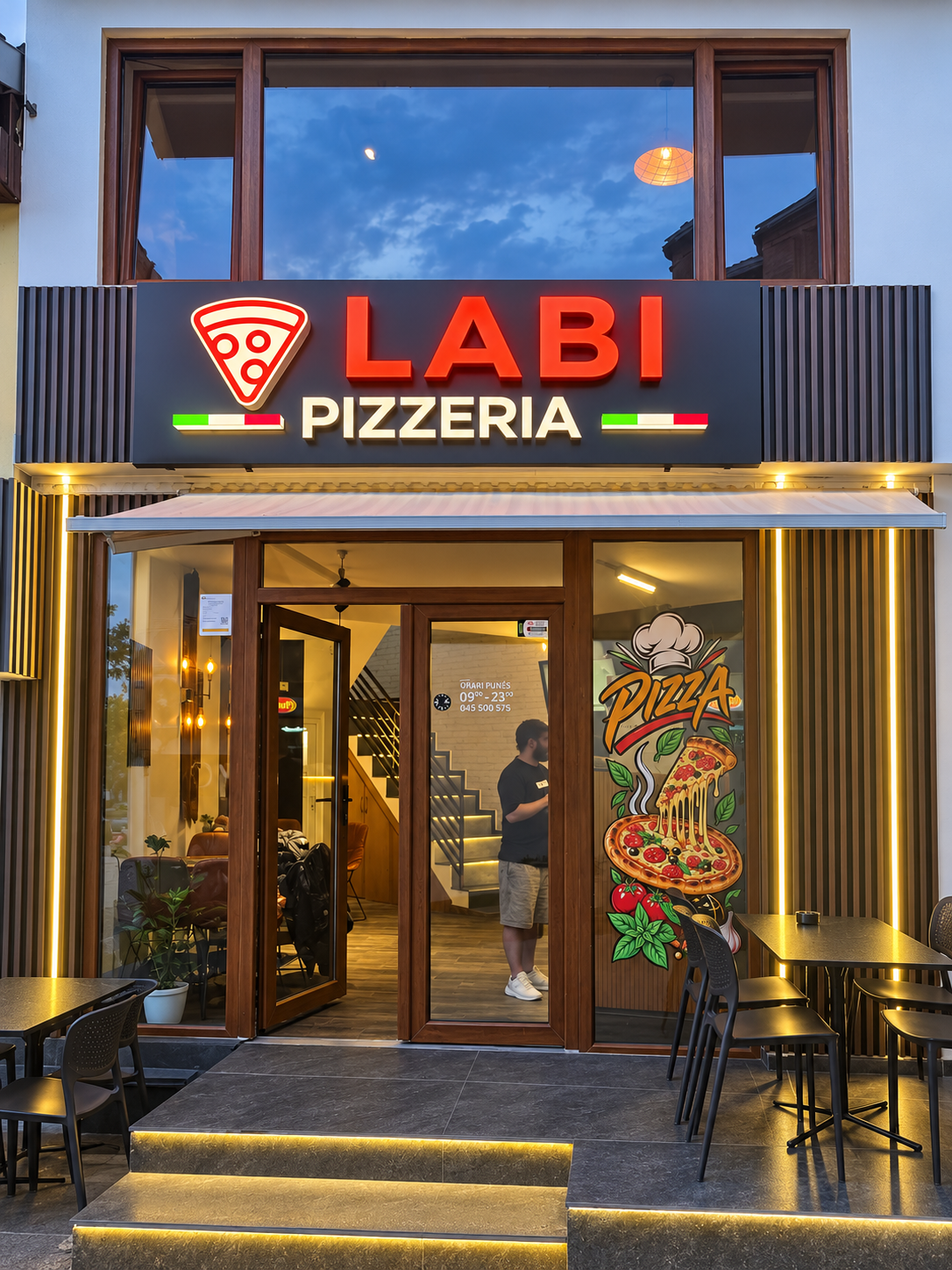 Hyrja dhe tabela e Pizzeria Labi
